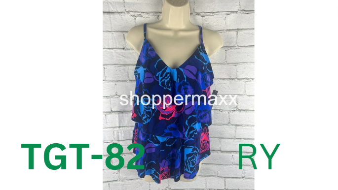 Women's Triple Tier Tankini Top, Color- Rose Grows, Size- Large