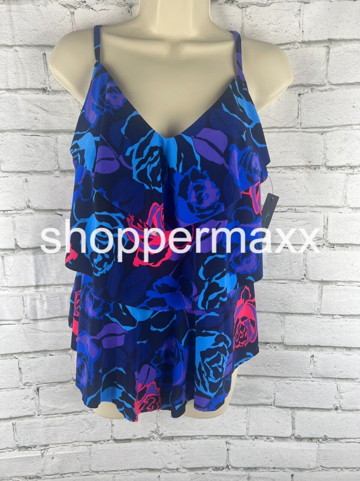 Women's Triple Tier Tankini Top, Color- Rose Grows, Size- Large