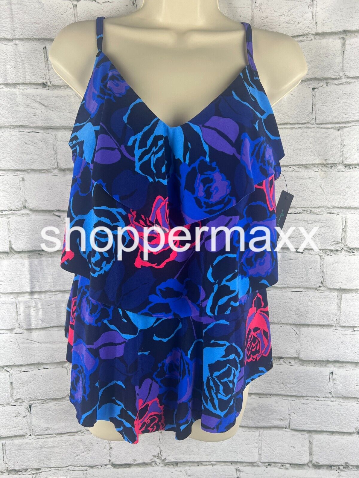 Women's Triple Tier Tankini Top, Color- Rose Grows, Size- Large
