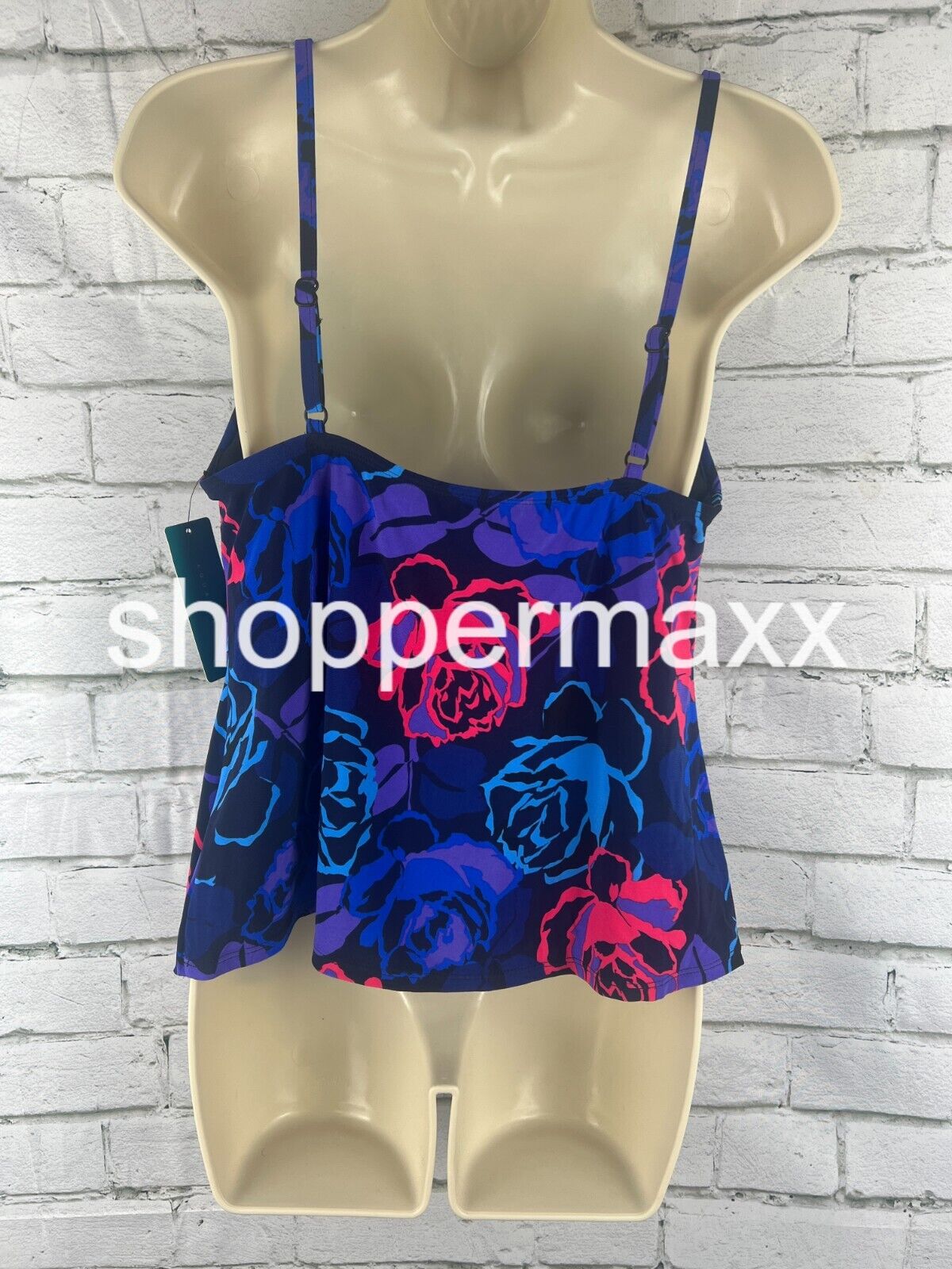 Women's Triple Tier Tankini Top, Color- Rose Grows, Size- Large
