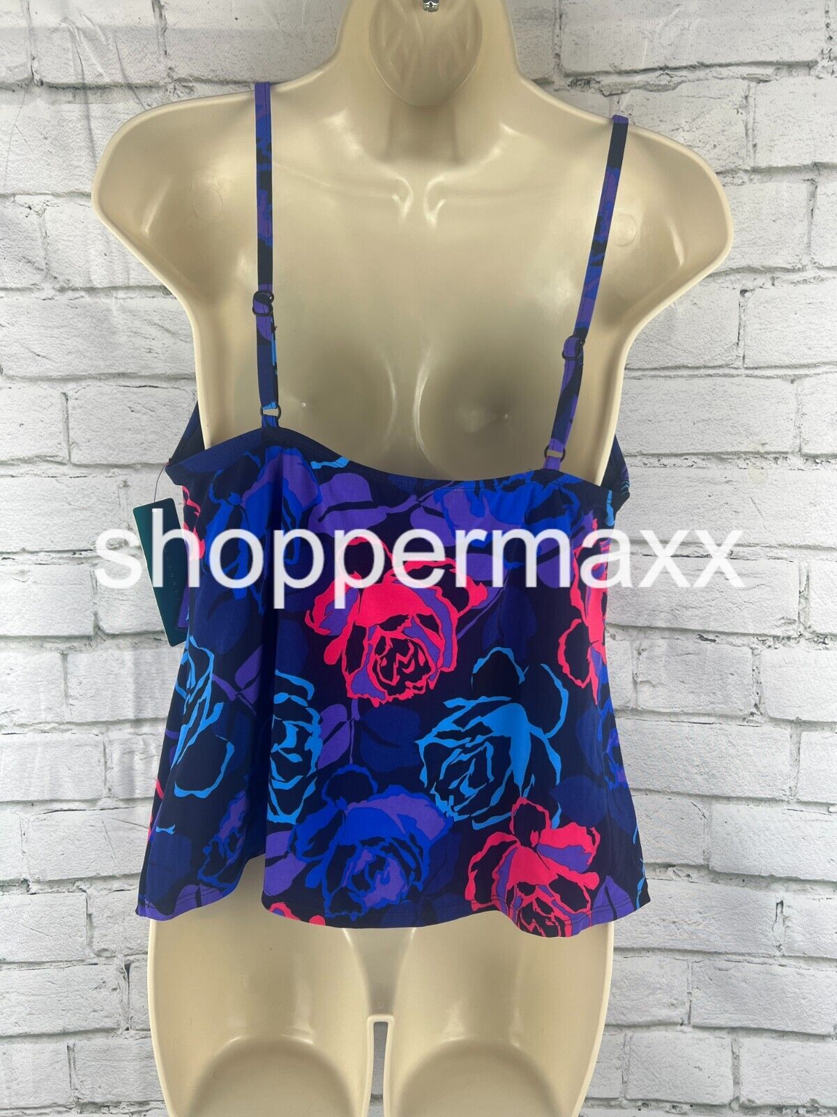 Women's Triple Tier Tankini Top, Color- Rose Grows, Size- Large
