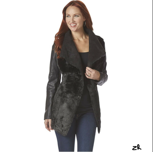 WD•NY Women's Faux Suede and Faux Fur Jacket Black XL