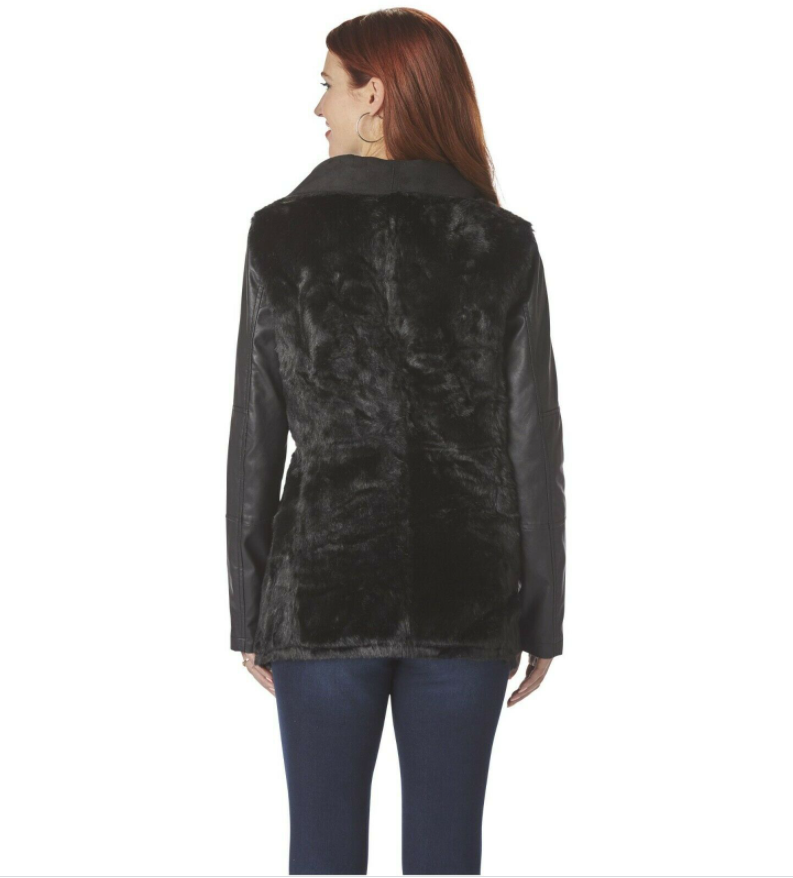 WD•NY Women's Faux Suede and Faux Fur Jacket Black XL