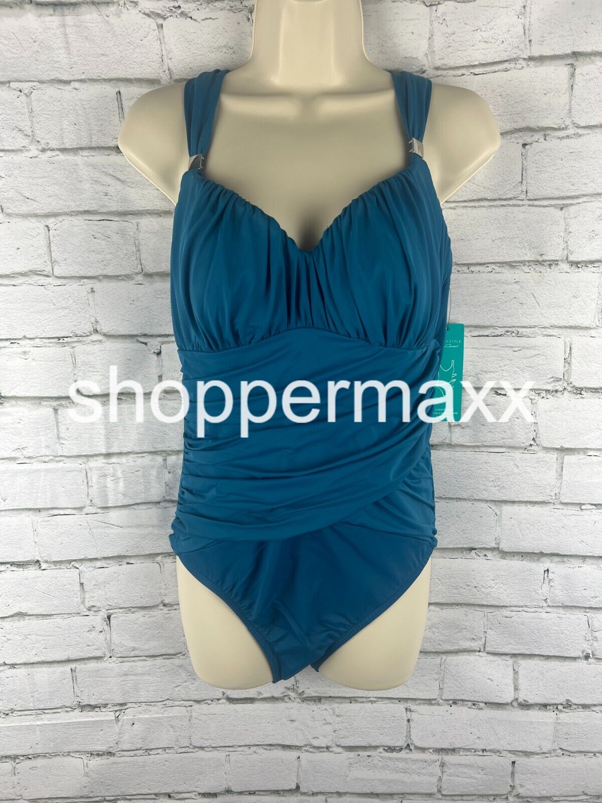 Women's UPF 50 Sweetheart Neck Ruched One Piece Swimsuit - Color- Teal, Size-12