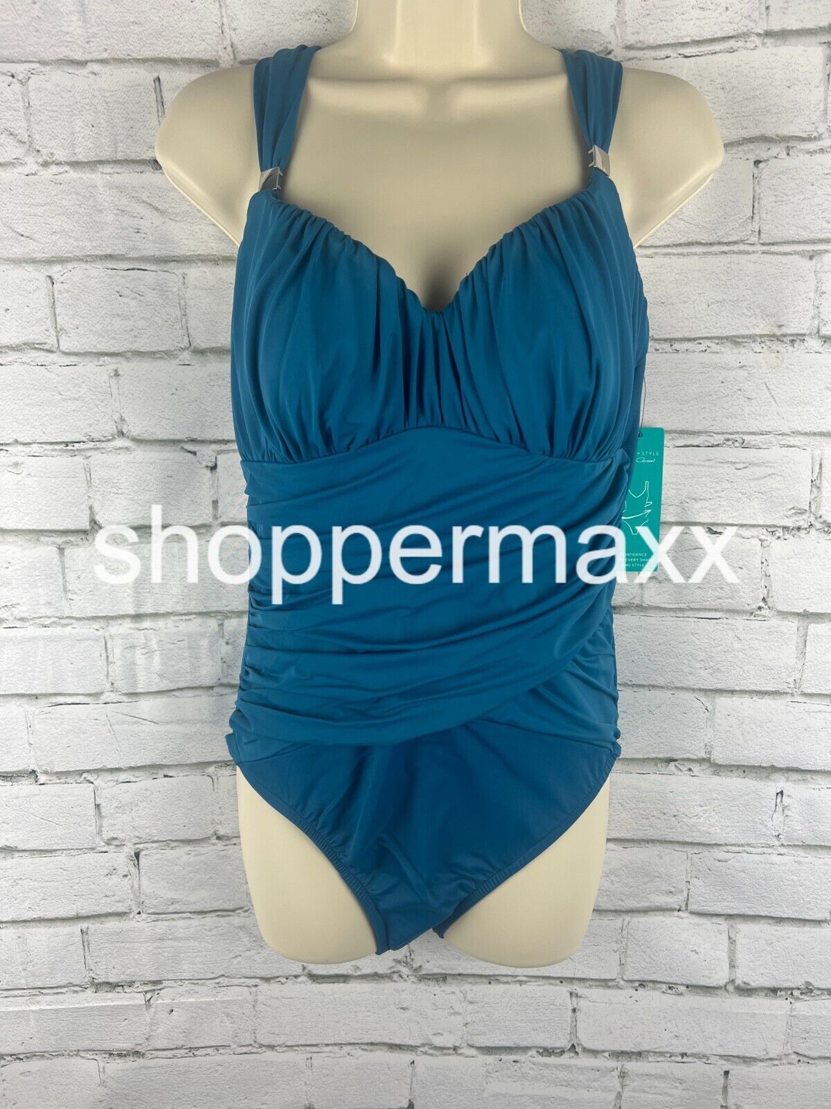 Women's UPF 50 Sweetheart Neck Ruched One Piece Swimsuit - Color- Teal, Size-12