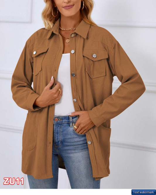Camisa | Coffee Corduroy Button-Up Shacket - Women xl