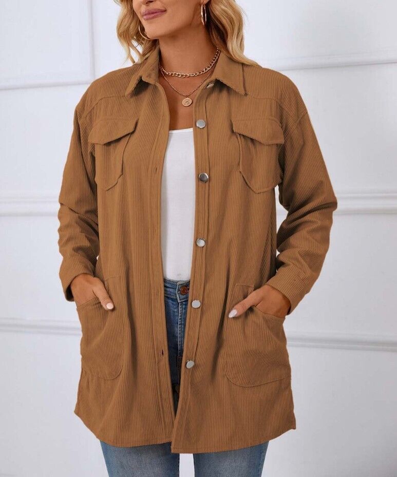 Camisa | Coffee Corduroy Button-Up Shacket - Women xl