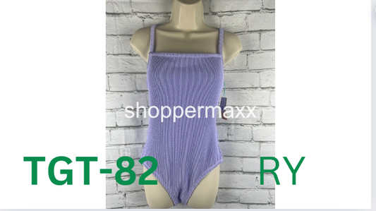 Women's Pucker Textured Square Neck High Coverage One Piece Swimsuit -Purple, M