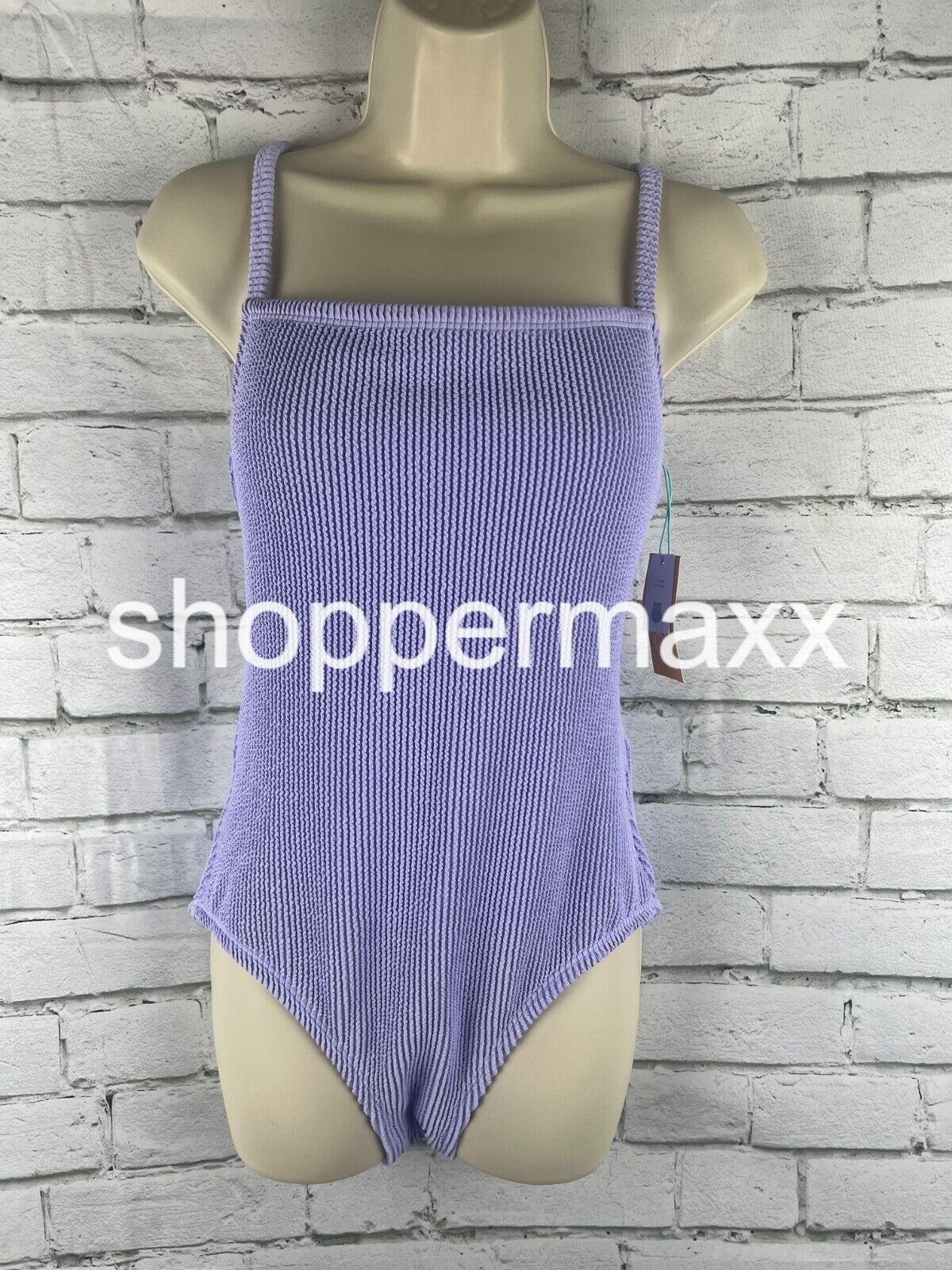 Women's Pucker Textured Square Neck High Coverage One Piece Swimsuit -Purple, M