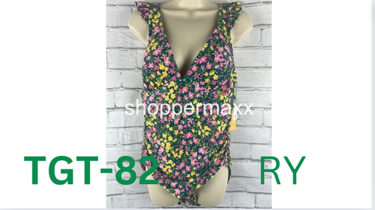 Women's Ruffle Shoulder Ruched Full Coverage One Piece Swimsuit Kona Sol Multi L