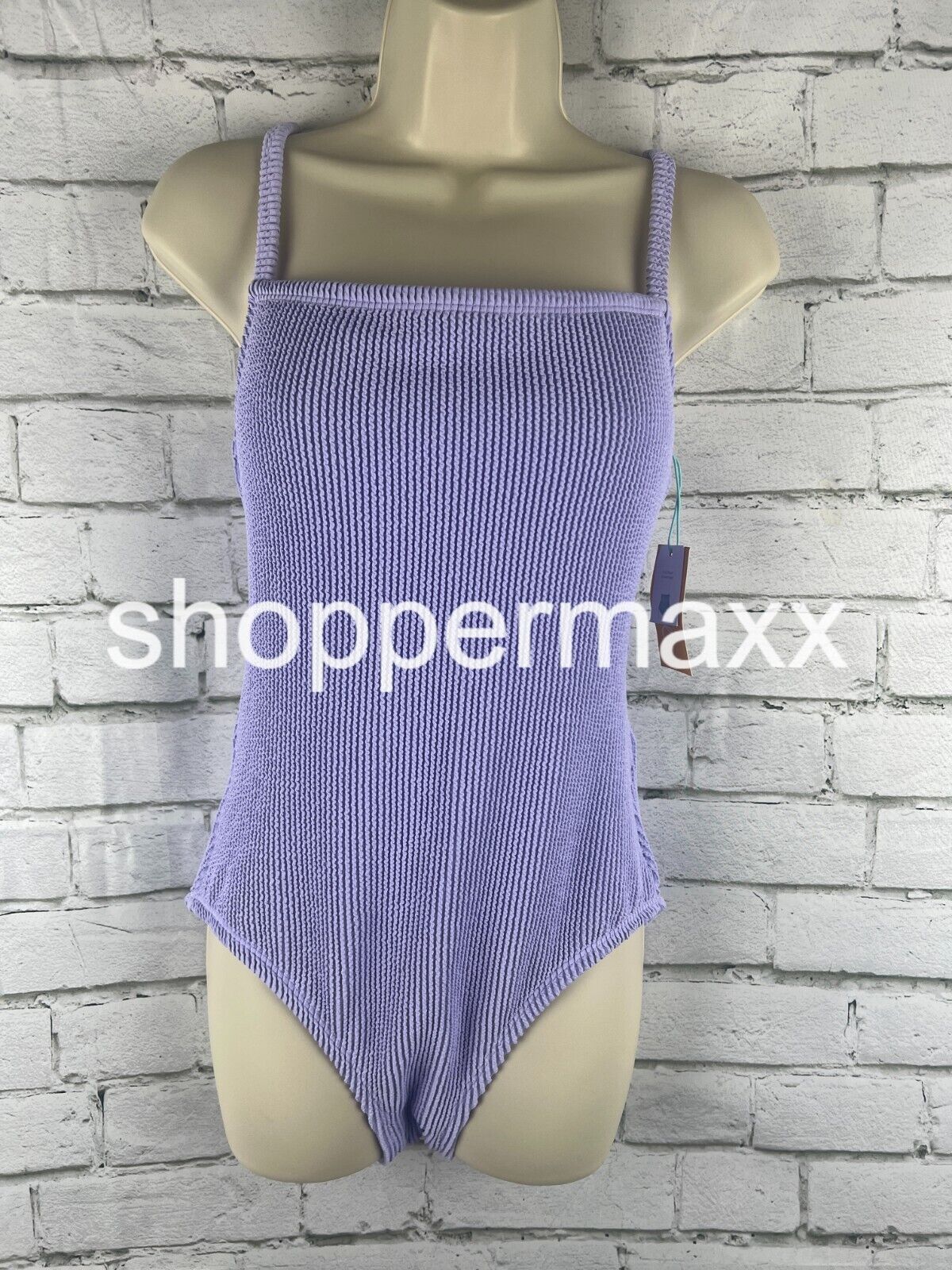 Women's Pucker Textured Square Neck High Coverage One Piece Swimsuit -Purple, M