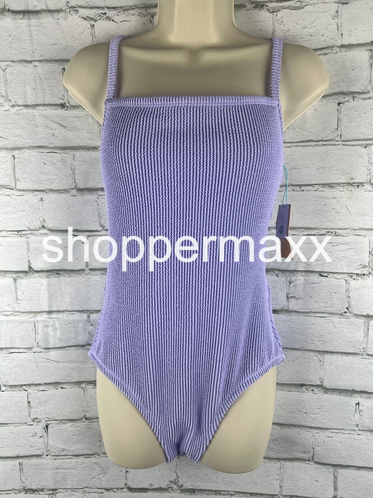 Women's Pucker Textured Square Neck High Coverage One Piece Swimsuit -Purple, M