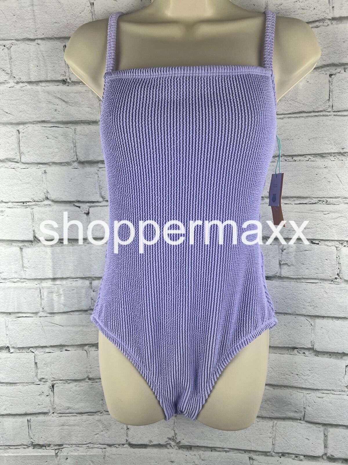 Women's Pucker Textured Square Neck High Coverage One Piece Swimsuit -Purple, M
