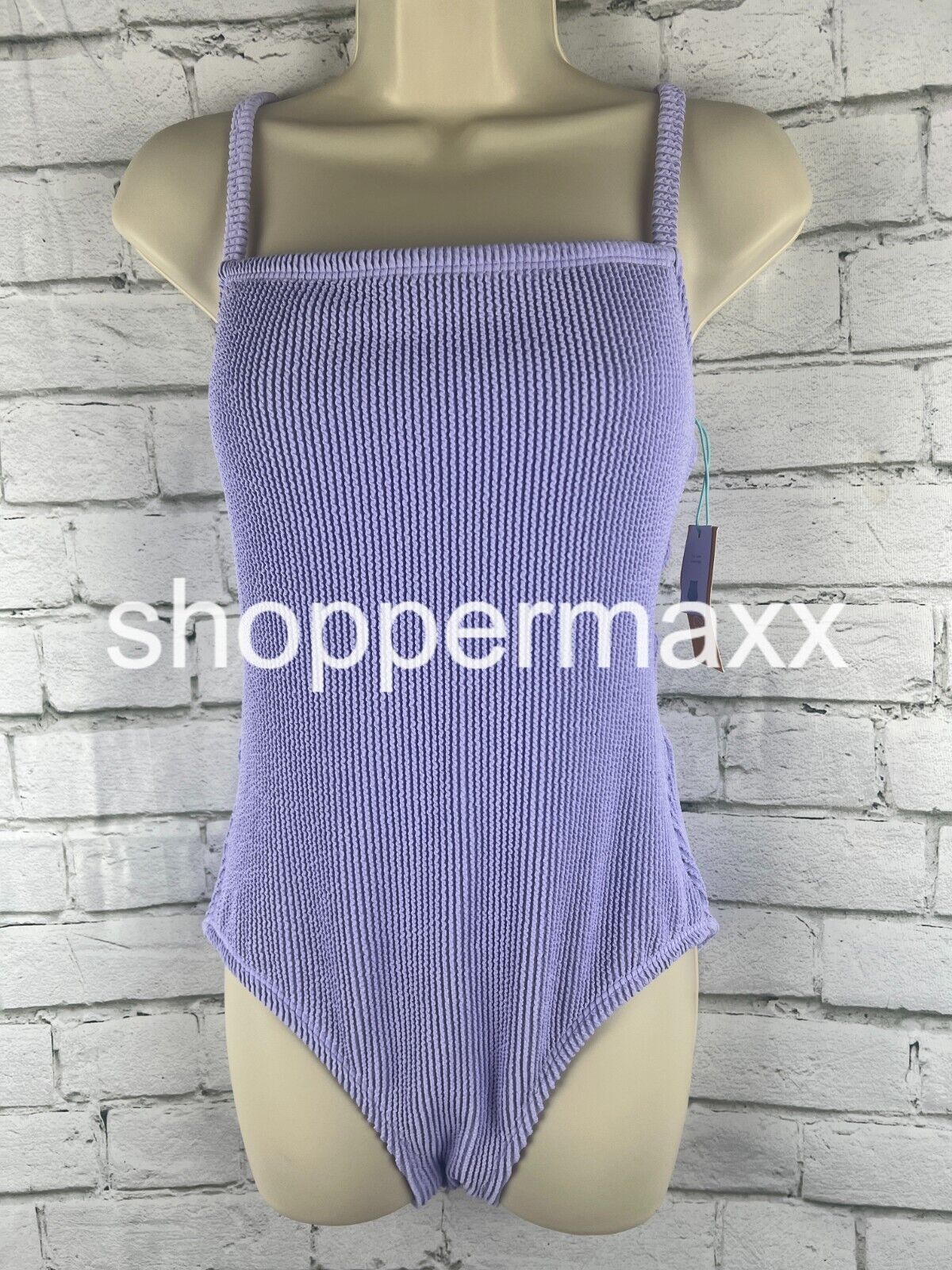 Women's Pucker Textured Square Neck High Coverage One Piece Swimsuit -Purple, M