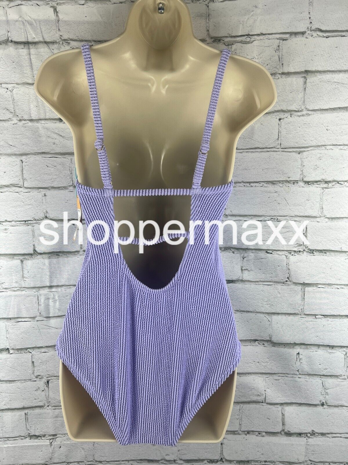 Women's Pucker Textured Square Neck High Coverage One Piece Swimsuit -Purple, M
