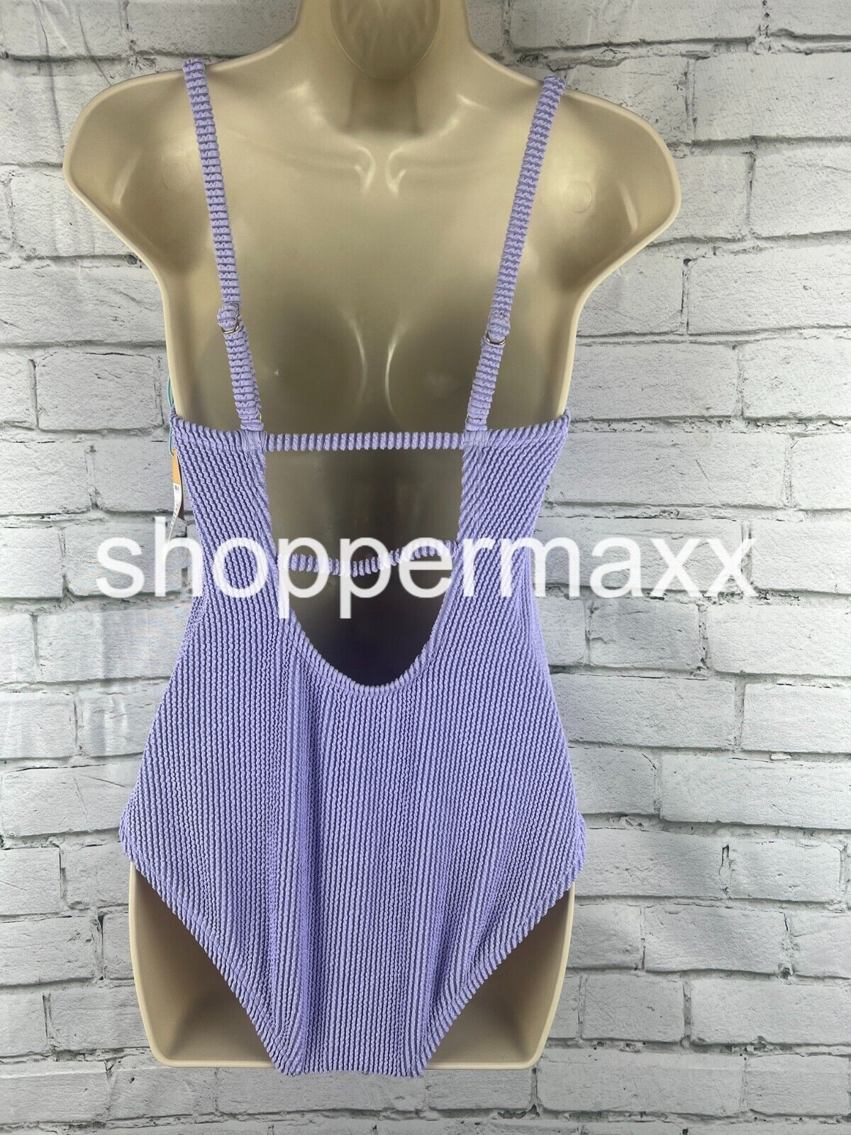 Women's Pucker Textured Square Neck High Coverage One Piece Swimsuit -Purple, M