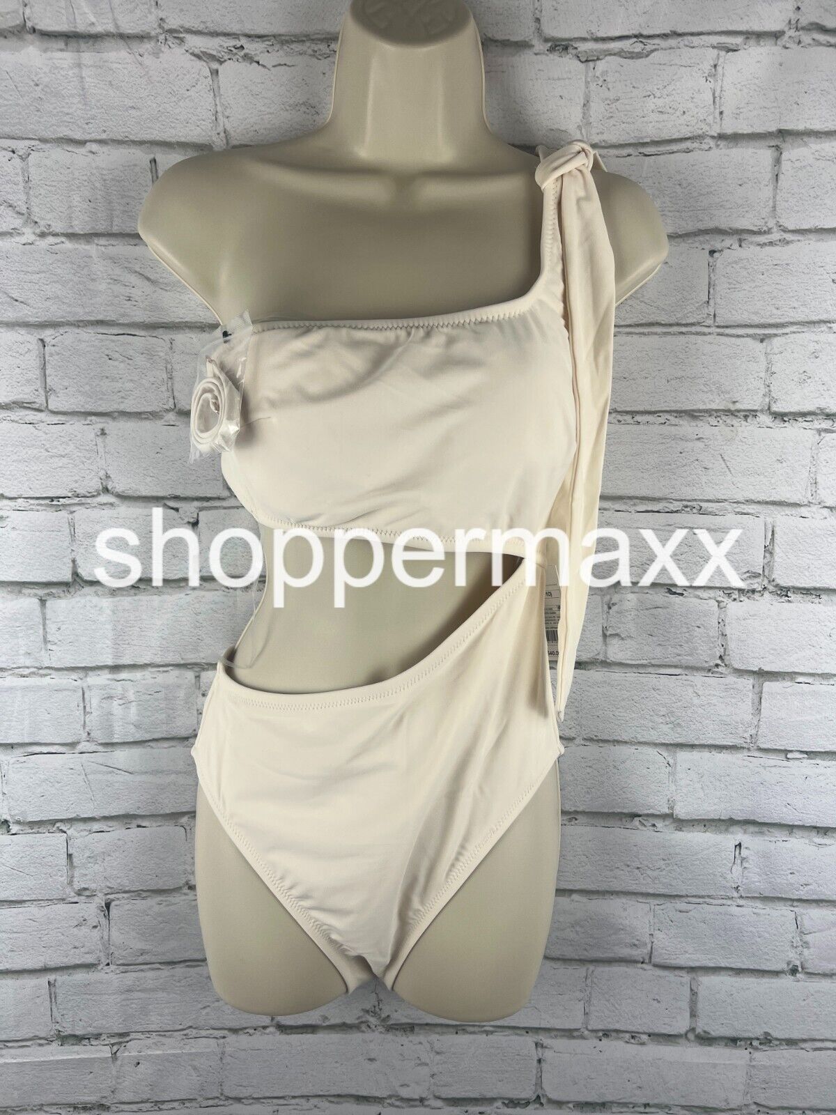 Women's One Shoulder Bow Cut Out One Piece Swimsuit- Shade & Shore, Off-White, M