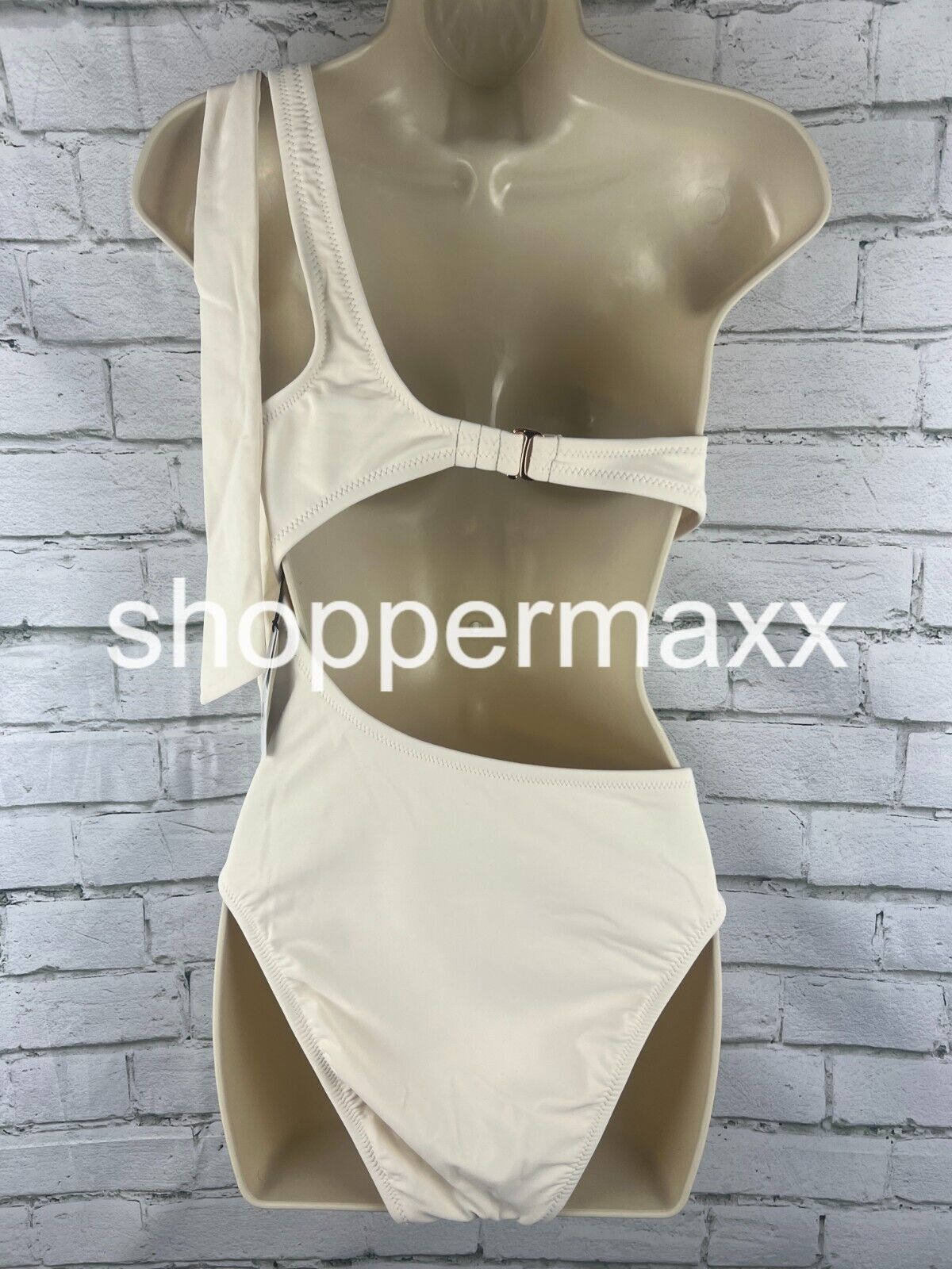 Women's One Shoulder Bow Cut Out One Piece Swimsuit- Shade & Shore, Off-White, M