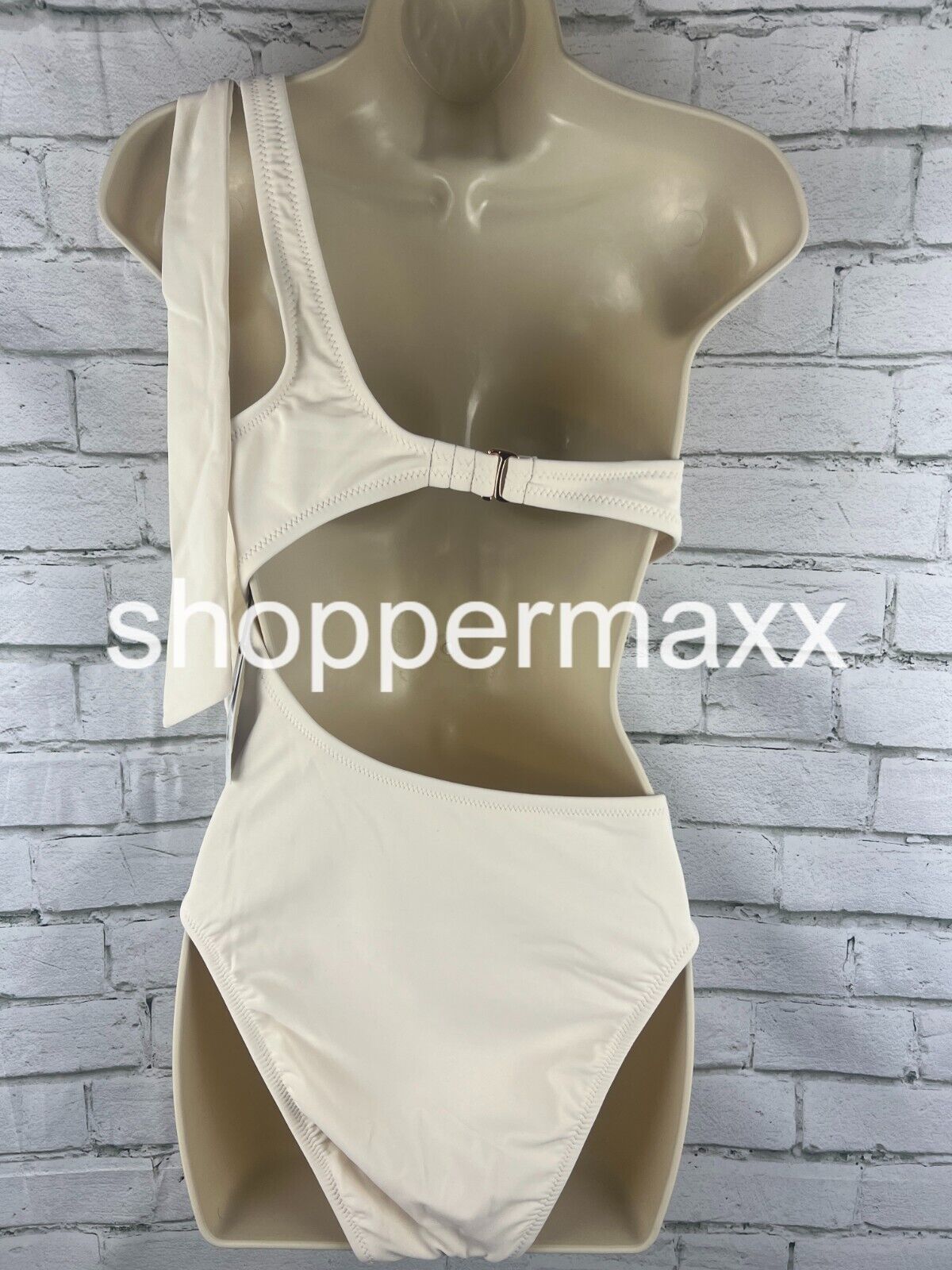 Women's One Shoulder Bow Cut Out One Piece Swimsuit- Shade & Shore, Off-White, M