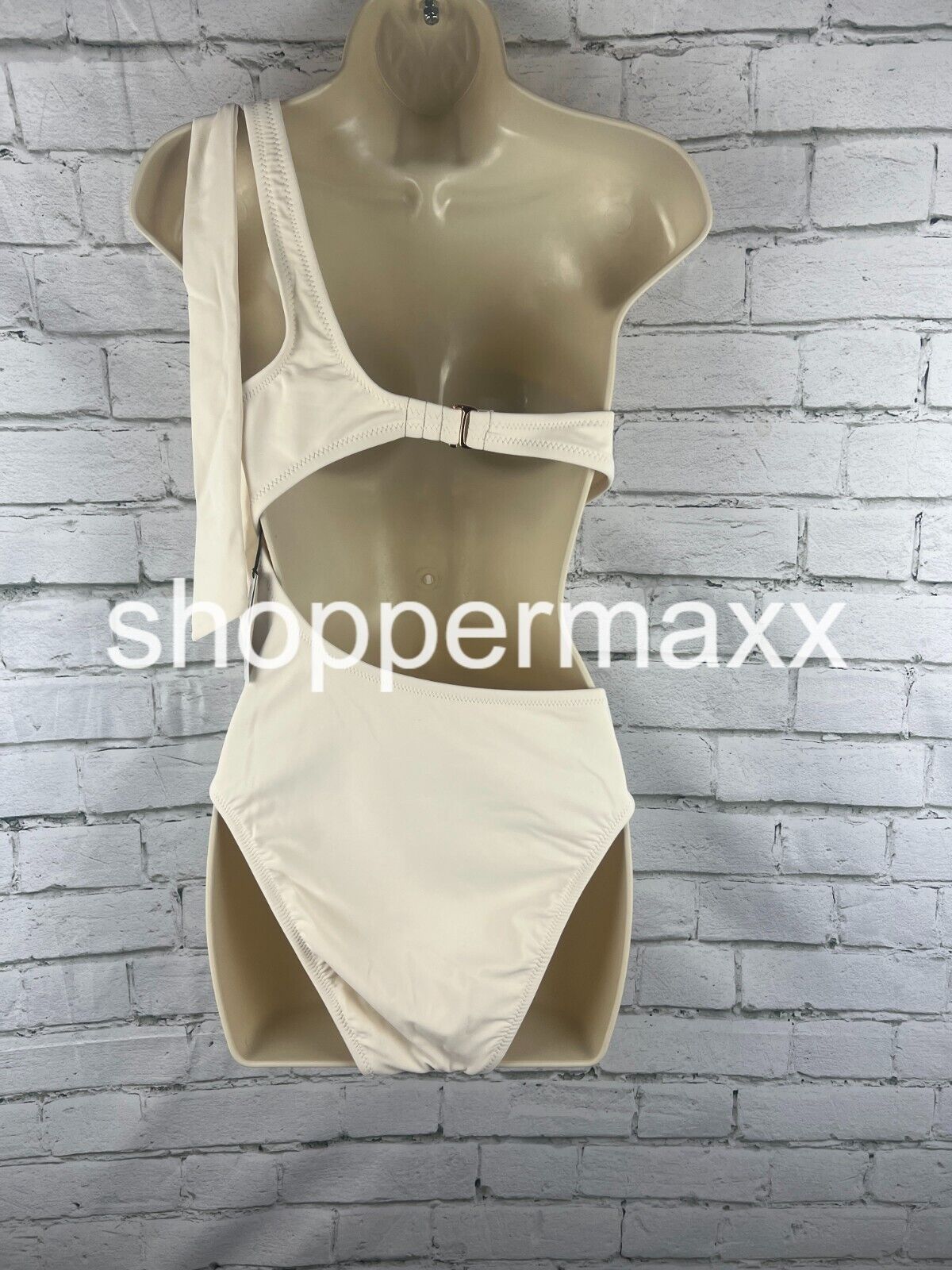 Women's One Shoulder Bow Cut Out One Piece Swimsuit- Shade & Shore, Off-White, M