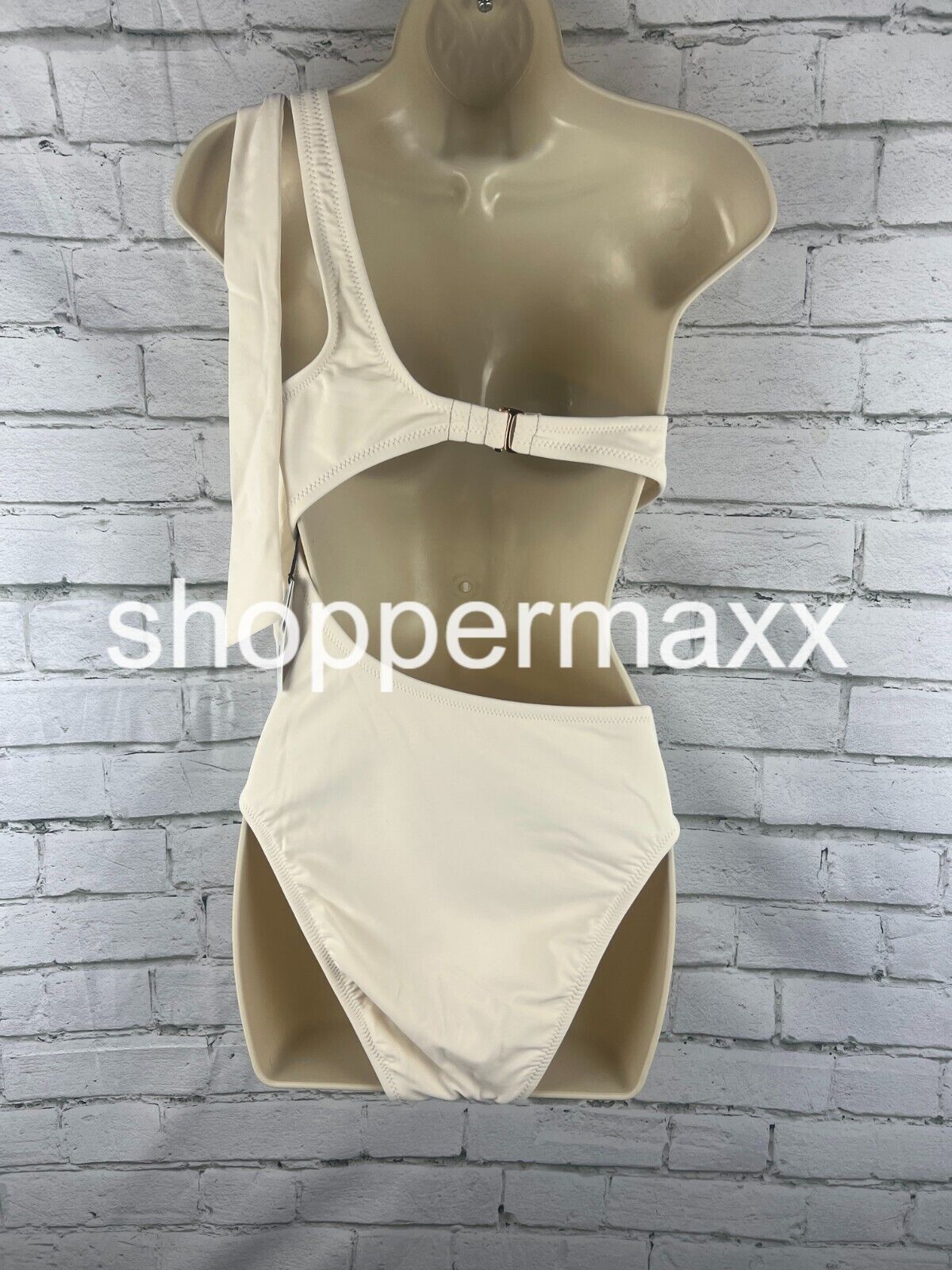 Women's One Shoulder Bow Cut Out One Piece Swimsuit- Shade & Shore, Off-White, M