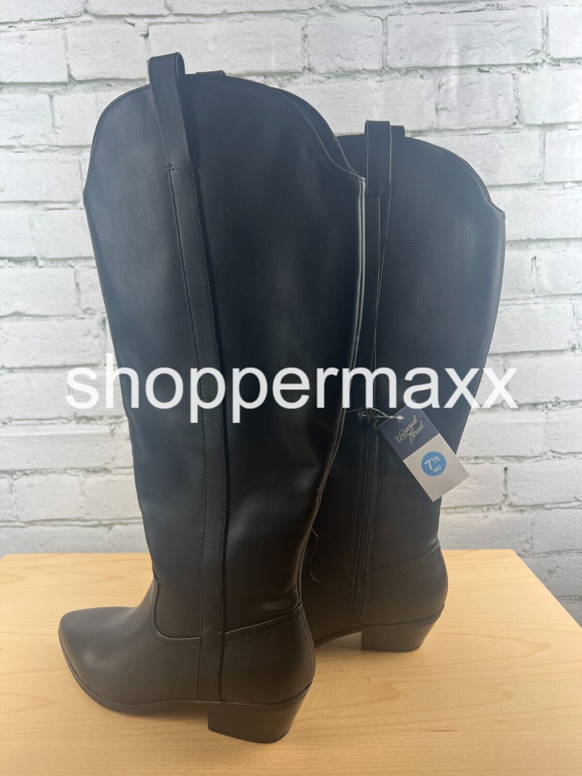 Women's Sommer Wide Calf Western Boots - Universal Thread, Color- Black, 7.5WC