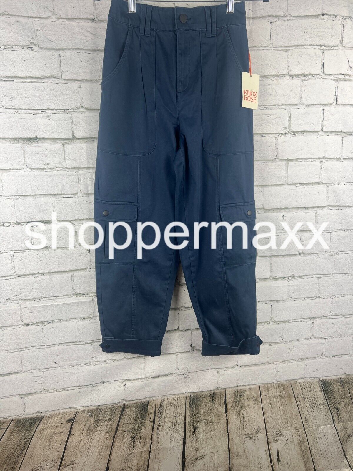 Women's Mid-Rise Casual Fit Cargo Pants - Knox Rose, Navy Blue, Size- X-Small