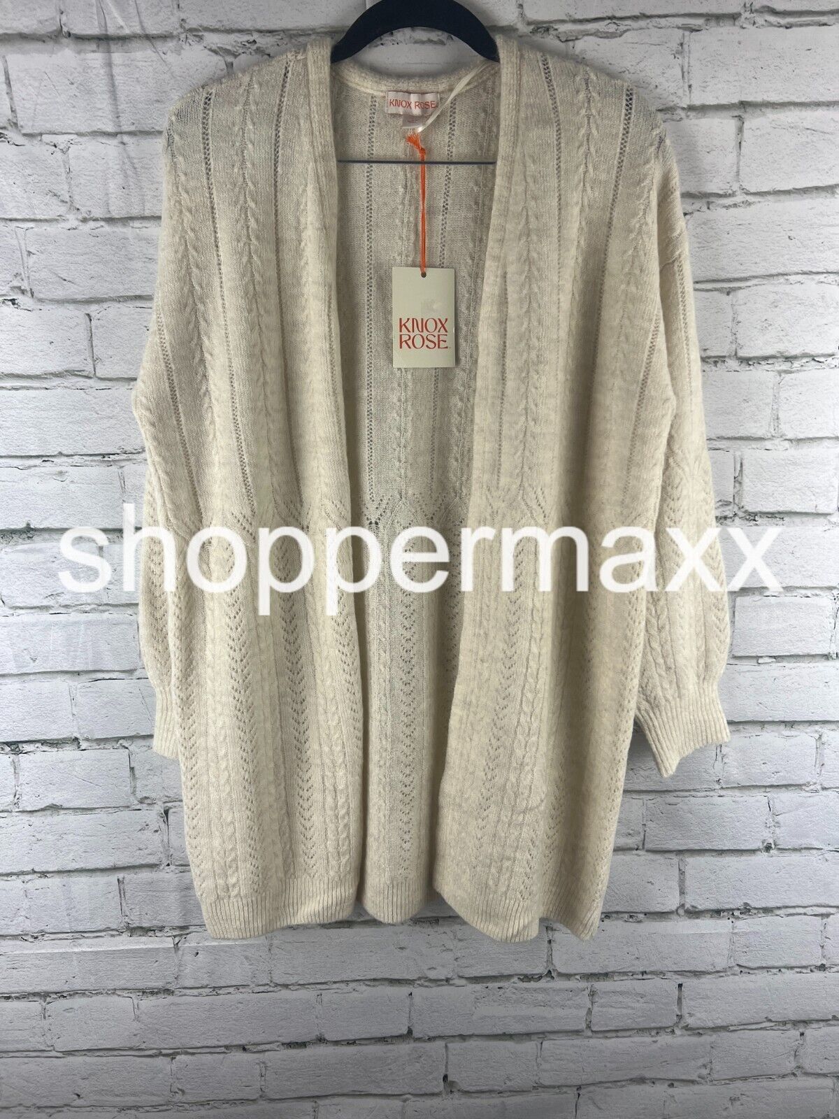 Women's Cable Pointelle Cardigan - Knox Rose, Heather Cream, Size- Small