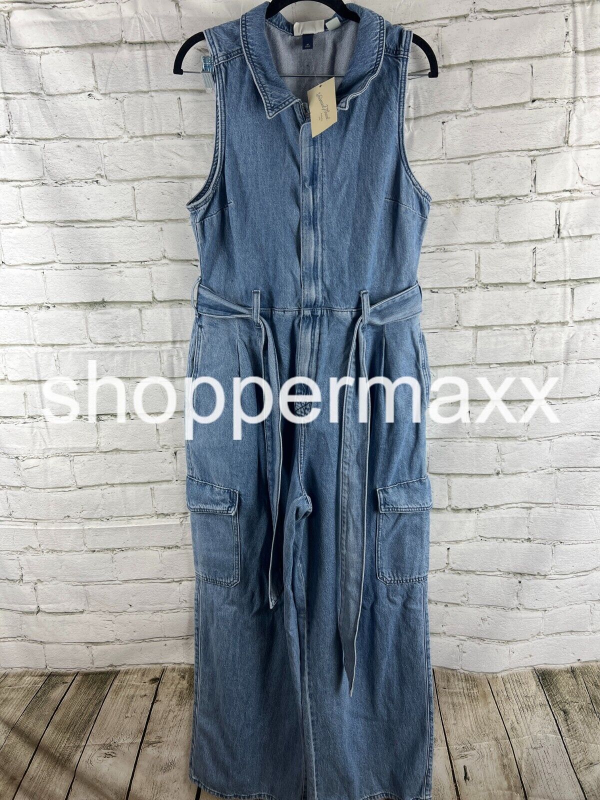 Women's Denim Cargo Jumpsuit - Universal Thread, Wash, Size- 10