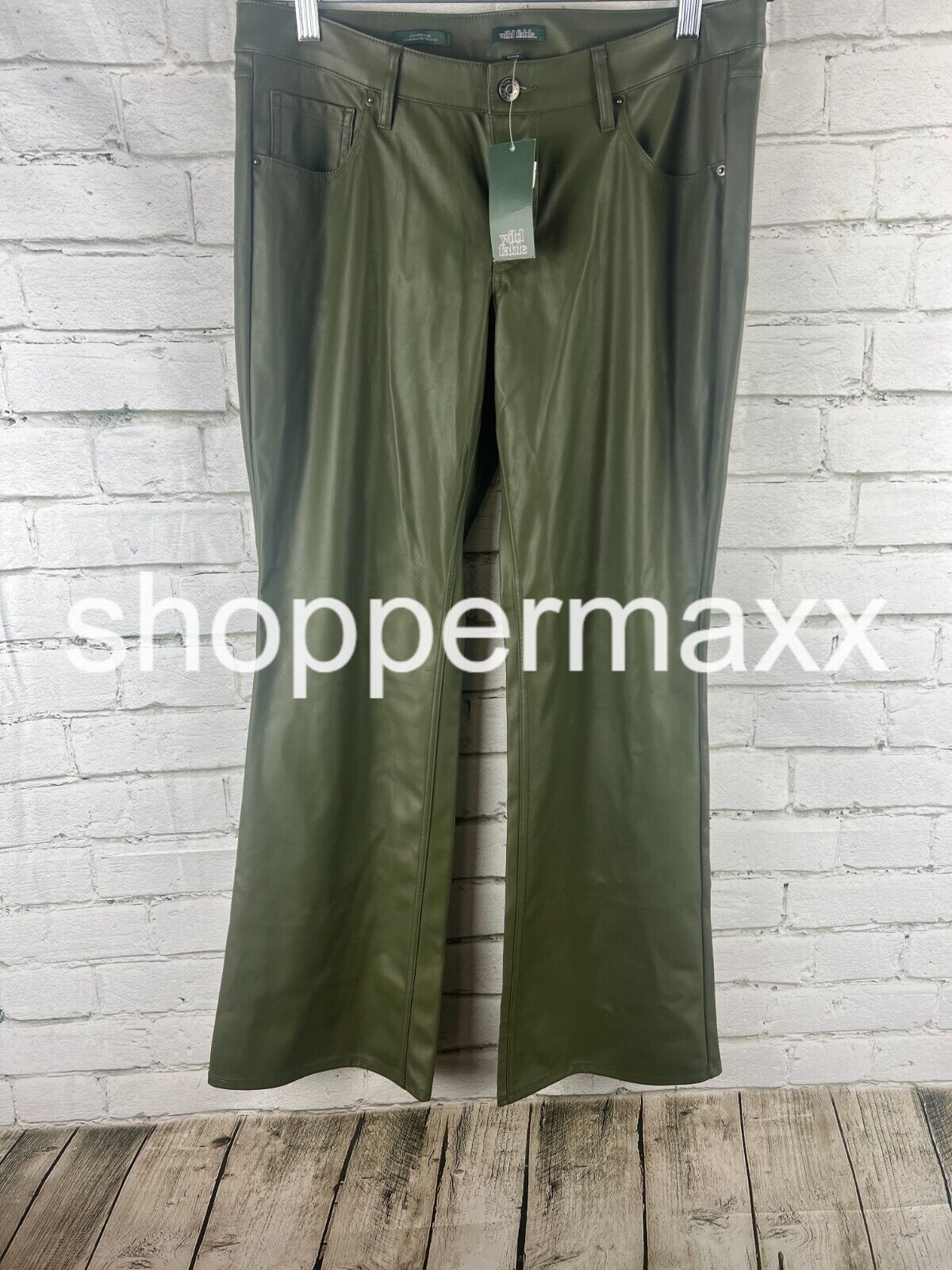 Women's Low-Rise Faux Leather Flare Pants - Wild Fable, Olive Green, Size- 10