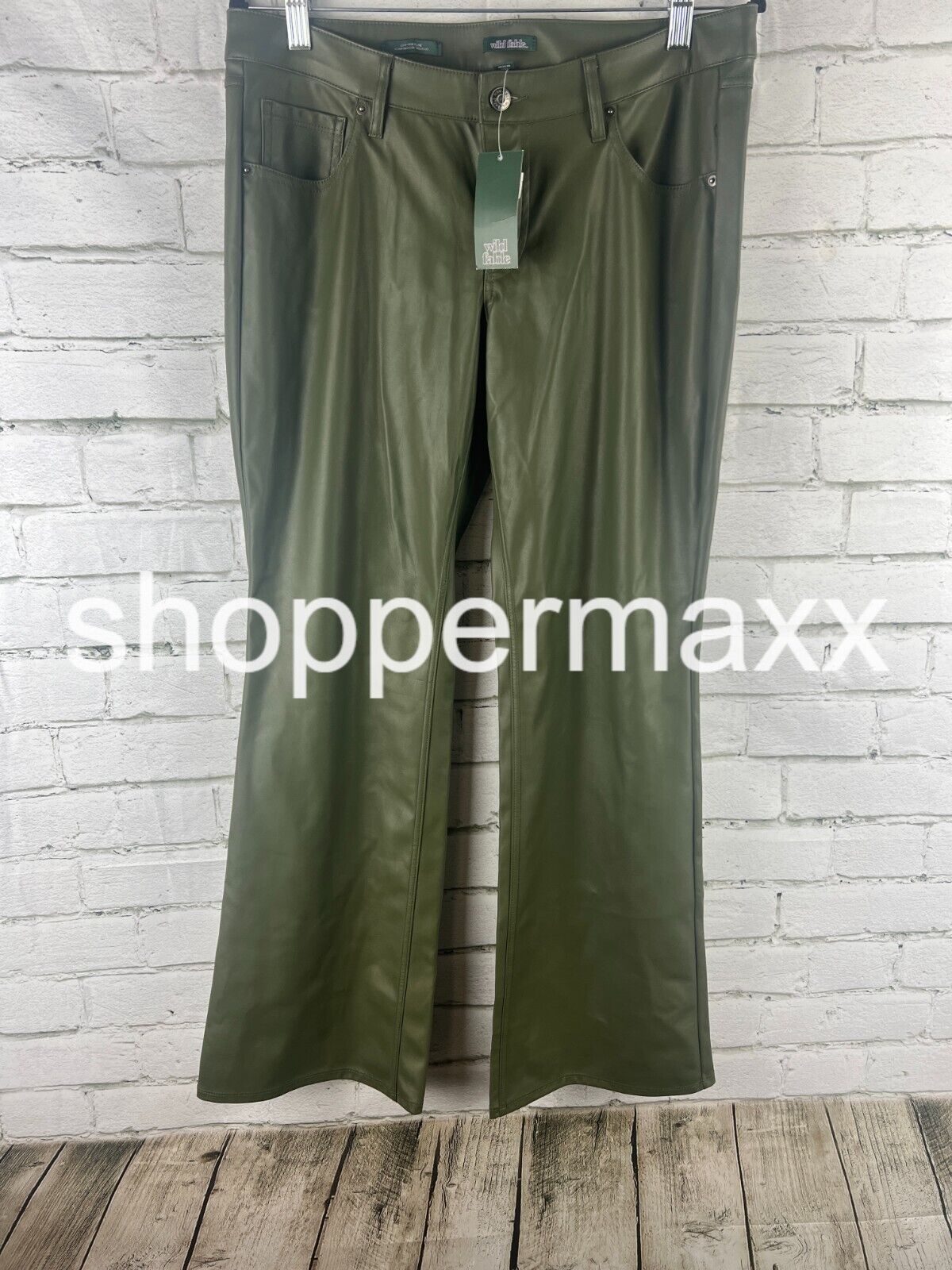 Women's Low-Rise Faux Leather Flare Pants - Wild Fable, Olive Green, Size- 10