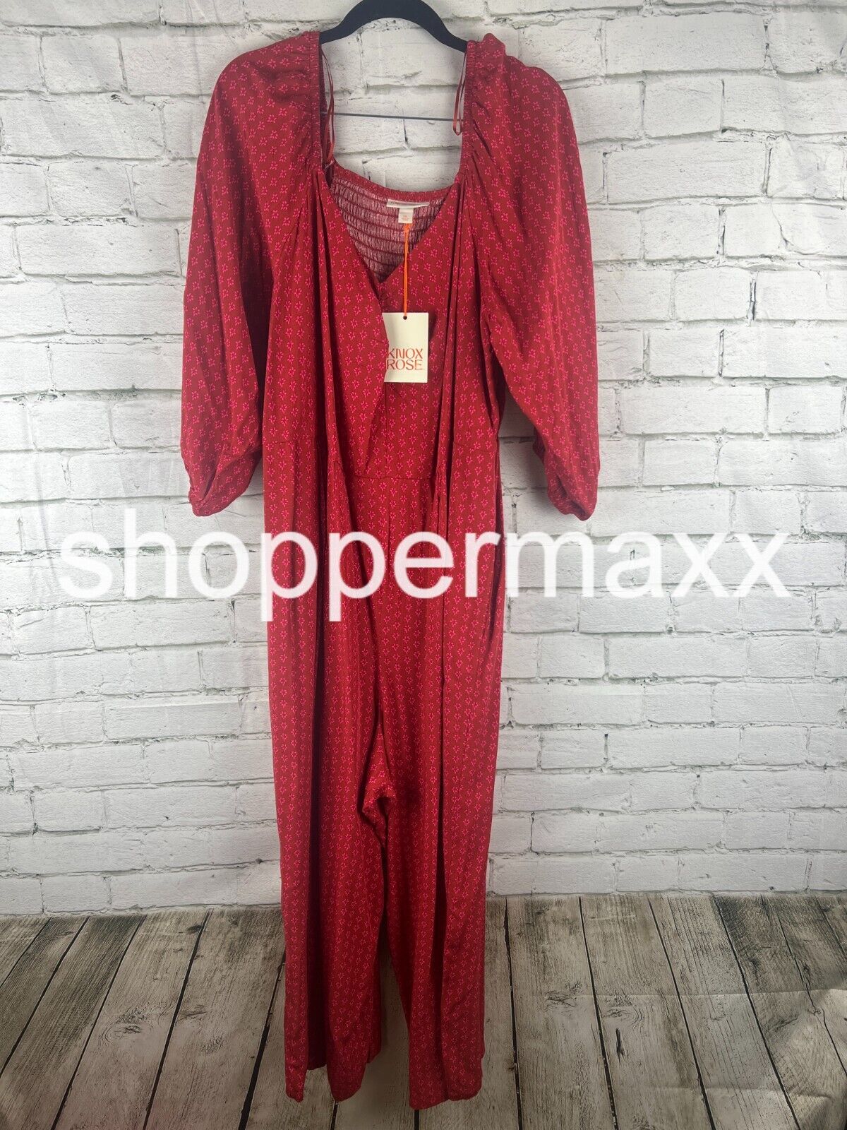 Women's Puff 3/4 Sleeve Jumpsuit - Knox Rose, Red Dot, XXL