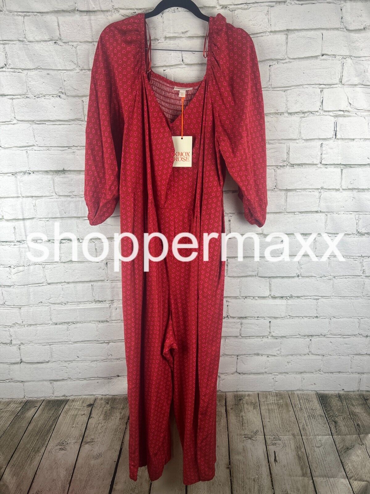 Women's Puff 3/4 Sleeve Jumpsuit - Knox Rose, Red Dot, XXL