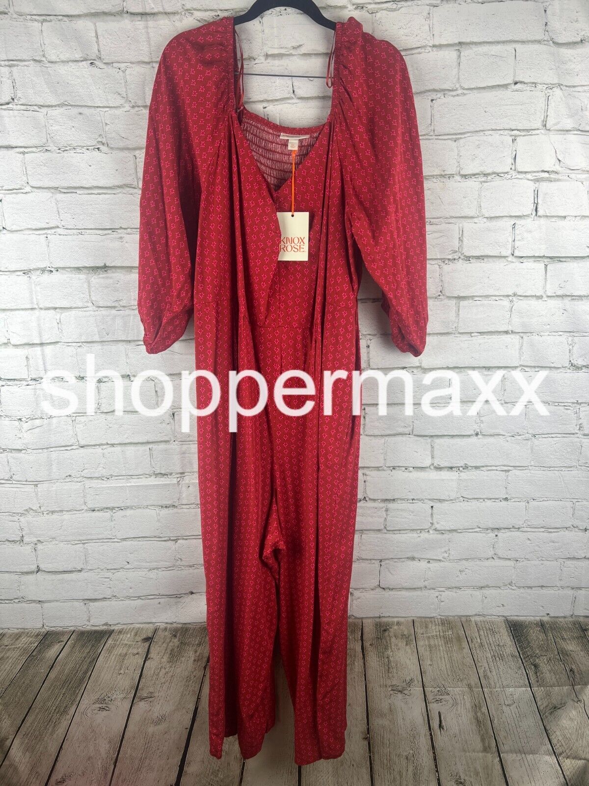 Women's Puff 3/4 Sleeve Jumpsuit - Knox Rose, Red Dot, XXL