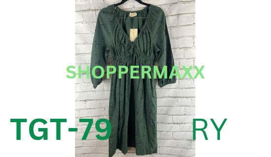 Women's Tie-Front Puff 3/4 Sleeve Midi Dress - Universal Thread, Color- Green, S