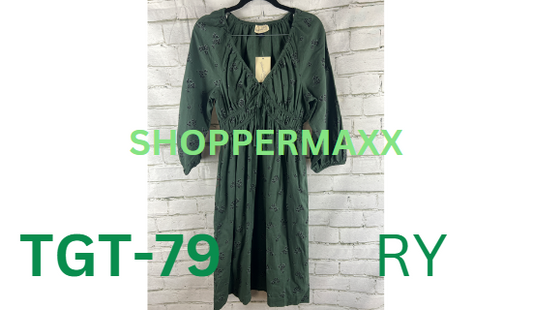 Women's Tie-Front Puff 3/4 Sleeve Midi Dress - Universal Thread, Color- Green, S
