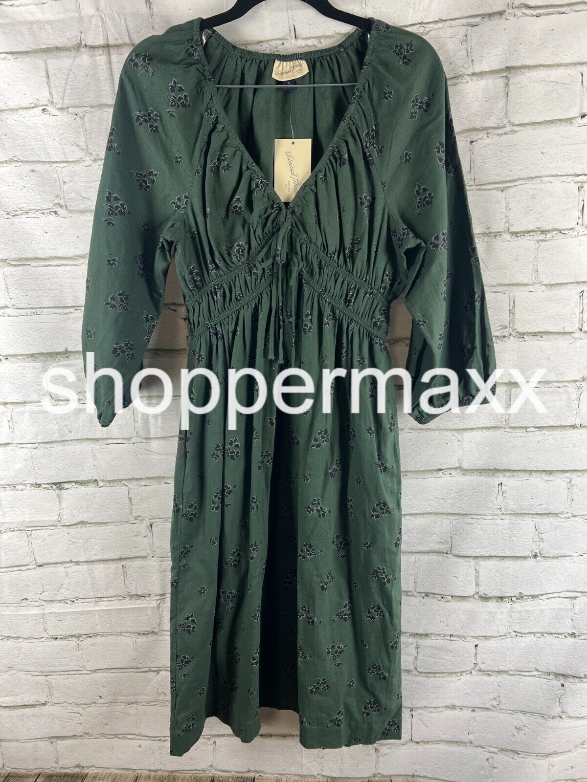 Women's Tie-Front Puff 3/4 Sleeve Midi Dress - Universal Thread, Color- Green, S