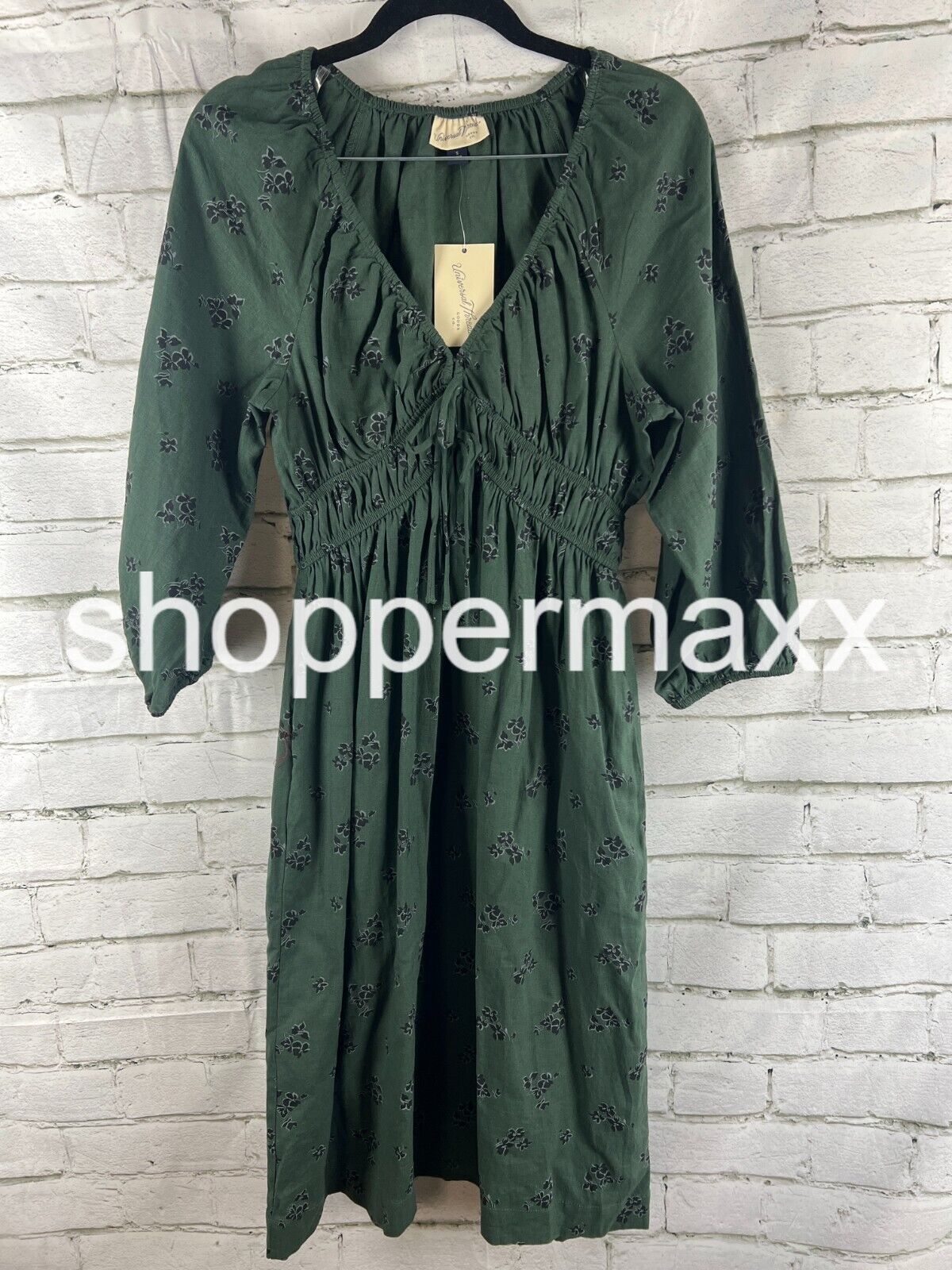Women's Tie-Front Puff 3/4 Sleeve Midi Dress - Universal Thread, Color- Green, S