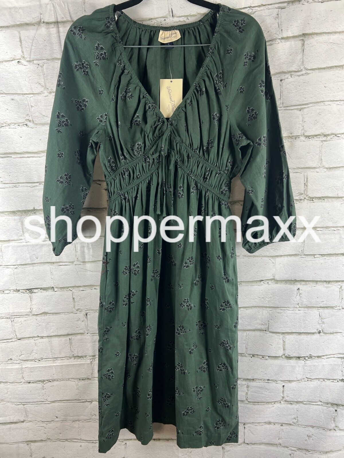 Women's Tie-Front Puff 3/4 Sleeve Midi Dress - Universal Thread, Color- Green, S
