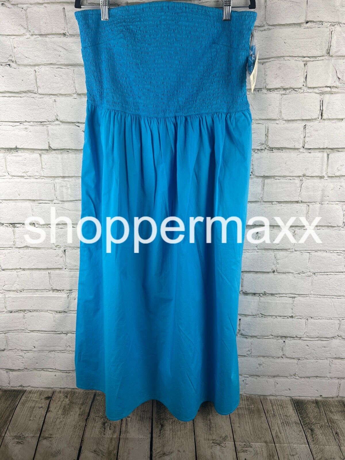 A New Day, Women's Strapless Smocked Tube Sundress, Turquoise Blue, Size -Large