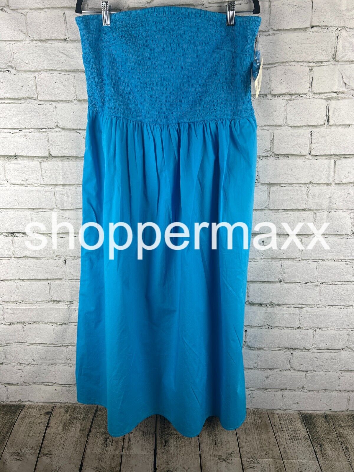 A New Day, Women's Strapless Smocked Tube Sundress, Turquoise Blue, Size -Large