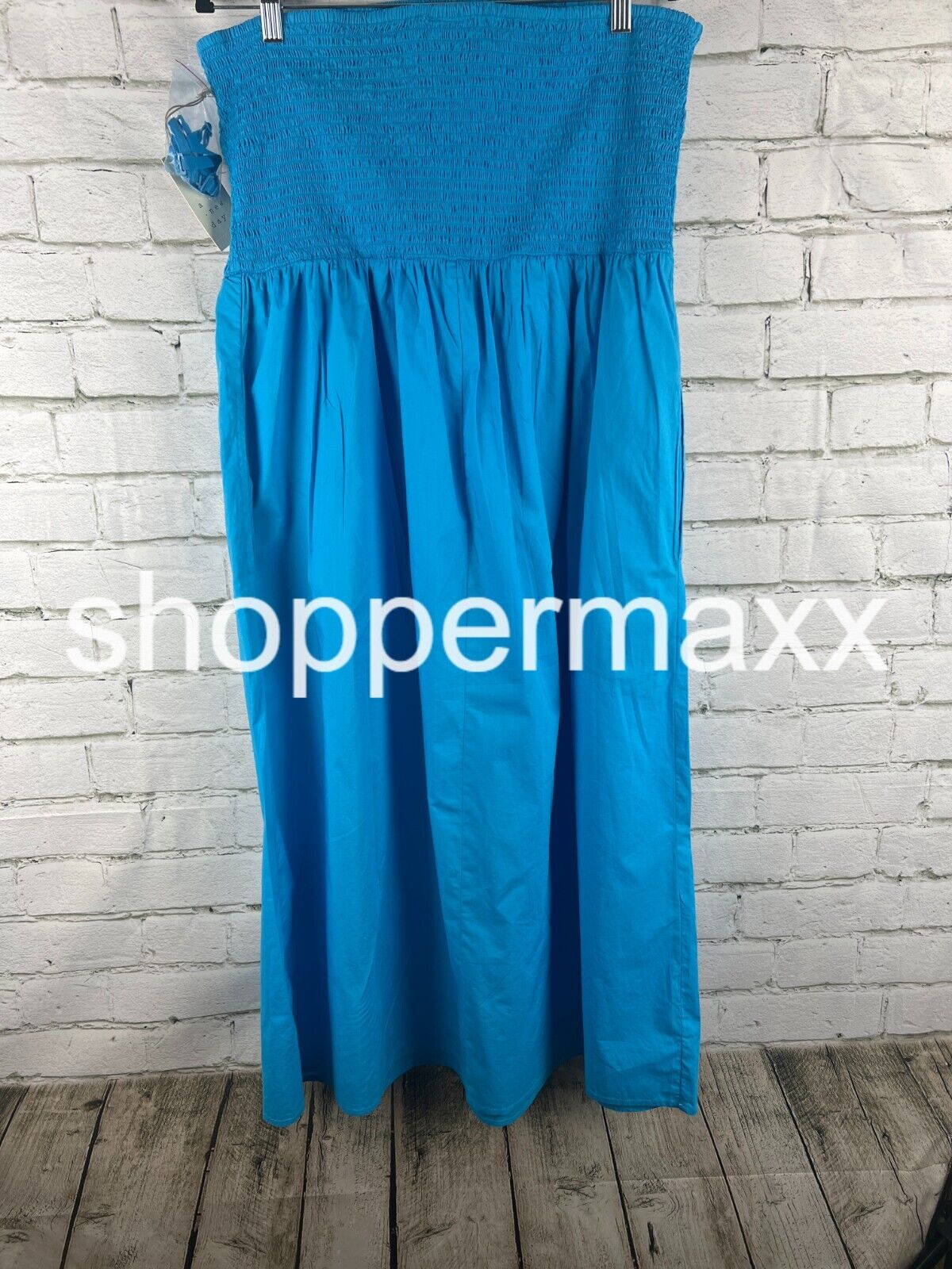 A New Day, Women's Strapless Smocked Tube Sundress, Turquoise Blue, Size -Large