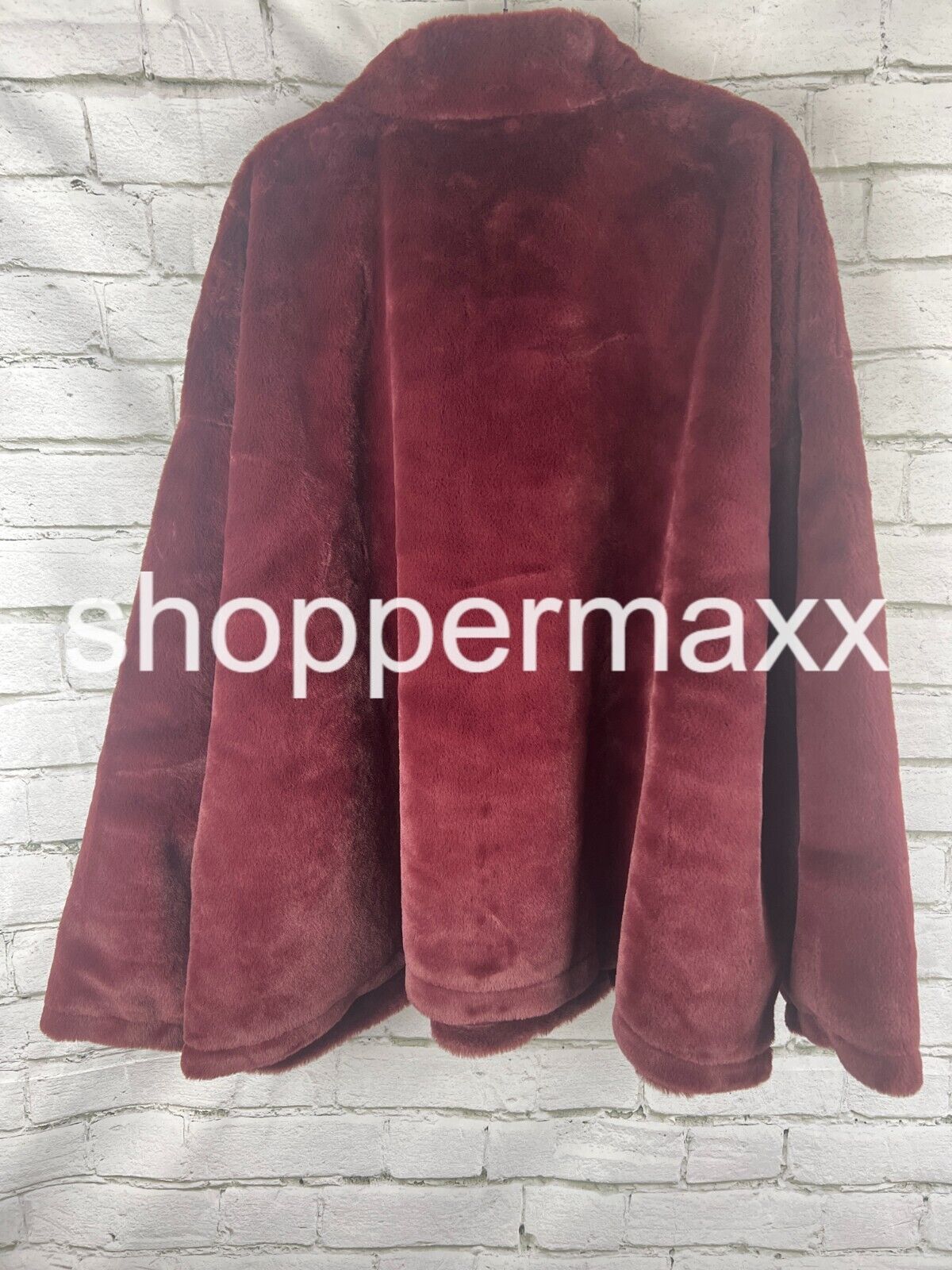 Women's Faux Fur Quarter Zip Sweatshirt - A New Day, Color- Burgundy, SIze- 4X