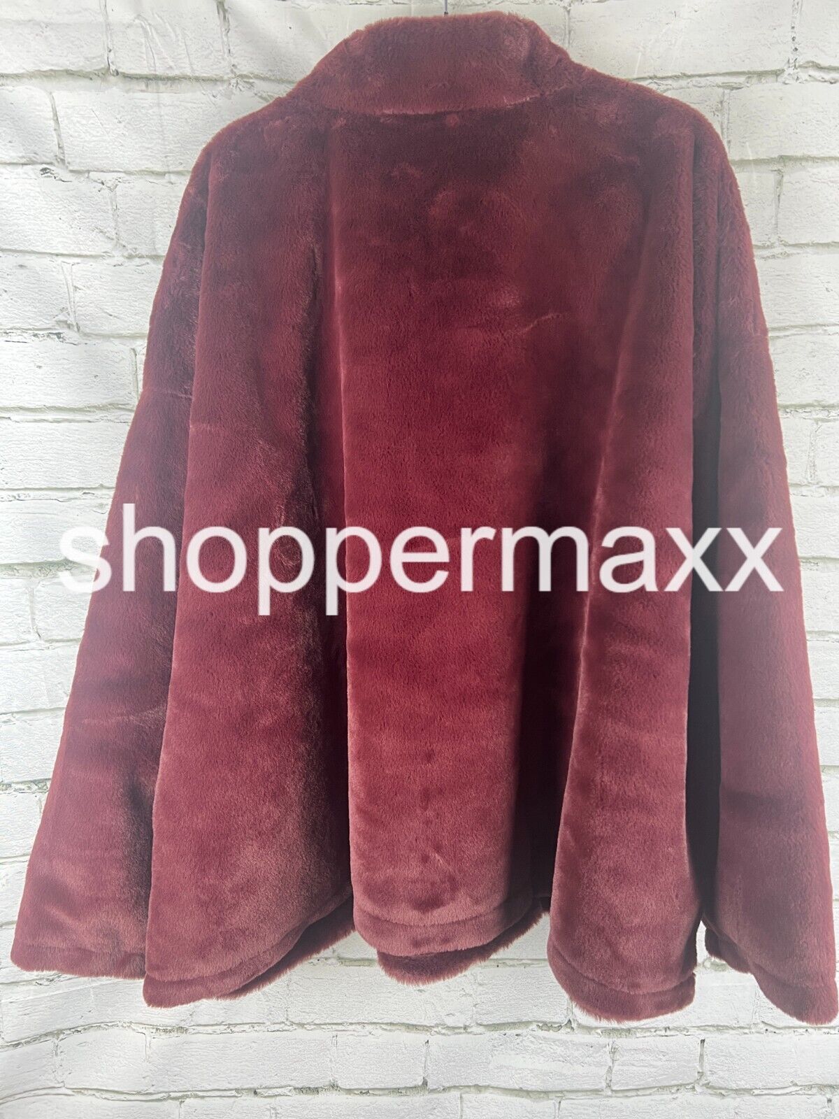 Women's Faux Fur Quarter Zip Sweatshirt - A New Day, Color- Burgundy, SIze- 4X