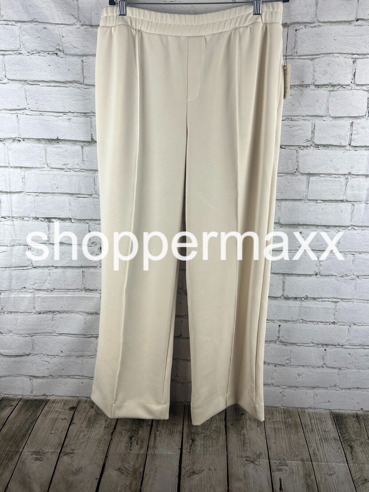 Women's High-Rise Full Jogger Knit Pants - A New Day, Color- Cream, Size- Large