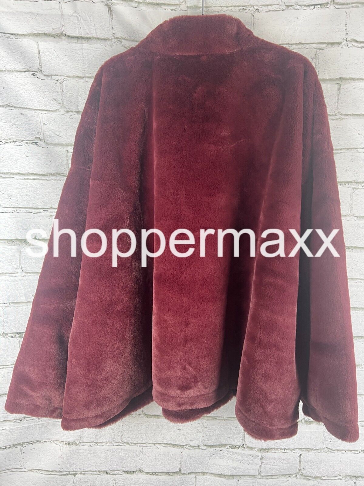 Women's Faux Fur Quarter Zip Sweatshirt - A New Day, Color- Burgundy, SIze- 4X