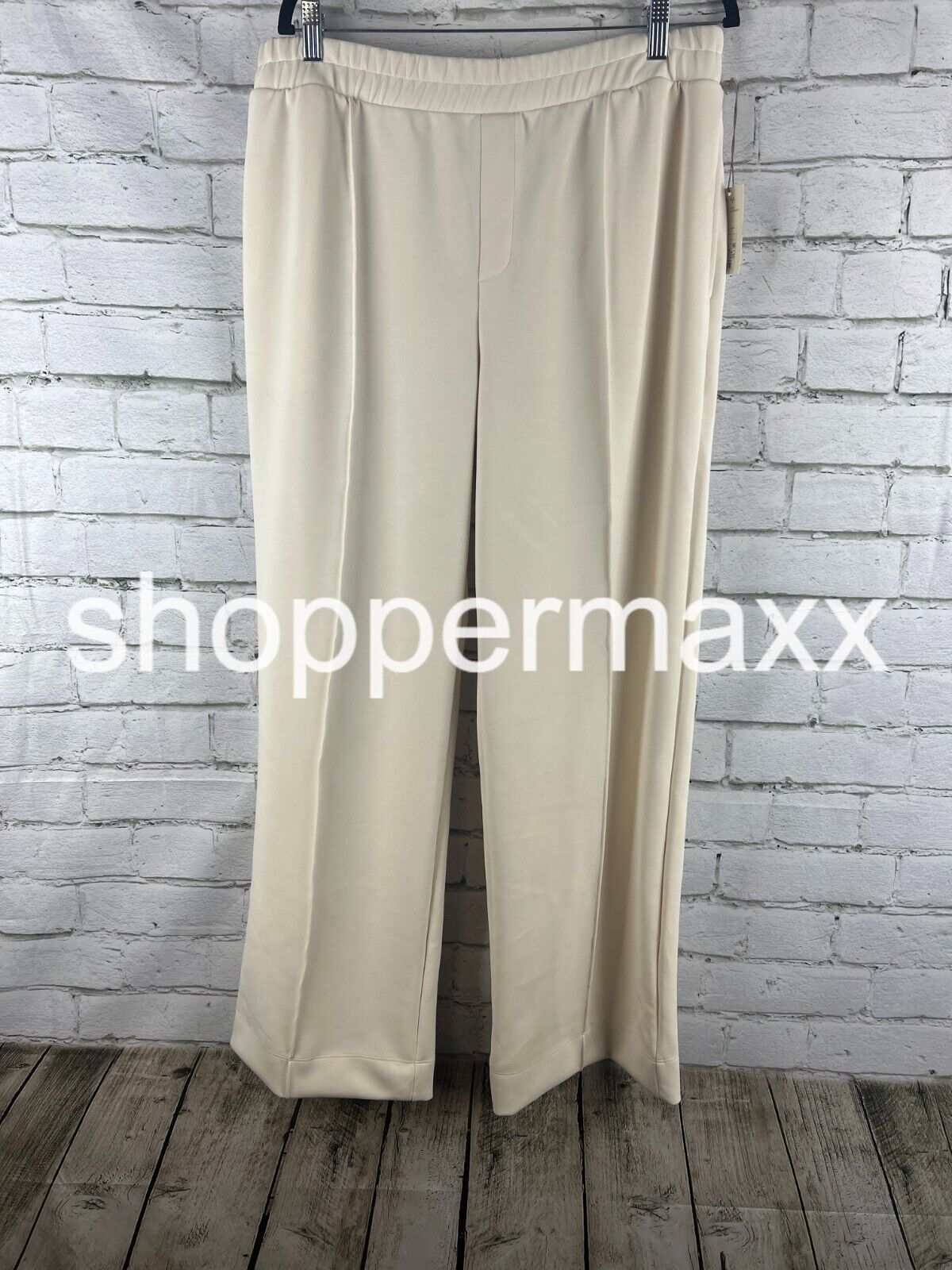Women's High-Rise Full Jogger Knit Pants - A New Day, Color- Cream, Size- Large