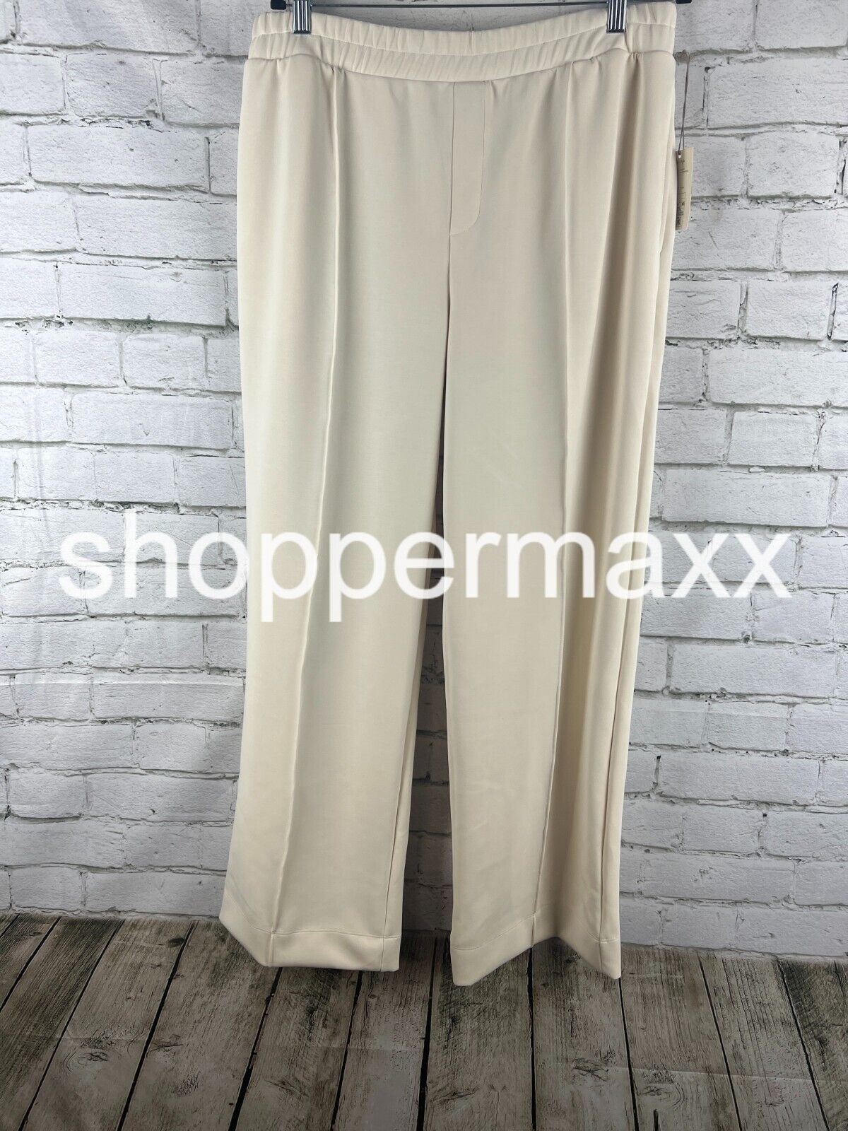 Women's High-Rise Full Jogger Knit Pants - A New Day, Color- Cream, Size- Large