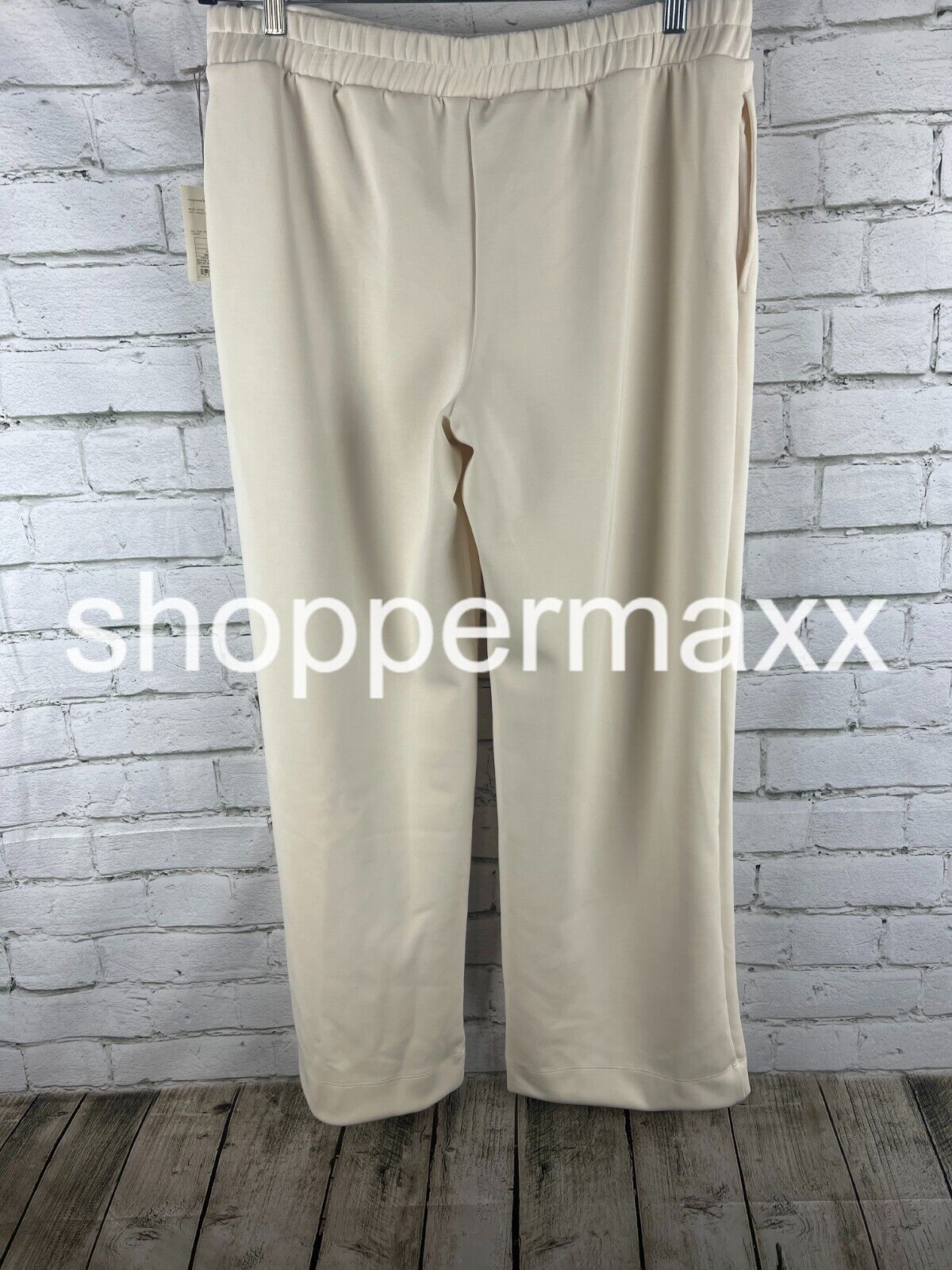 Women's High-Rise Full Jogger Knit Pants - A New Day, Color- Cream, Size- Large