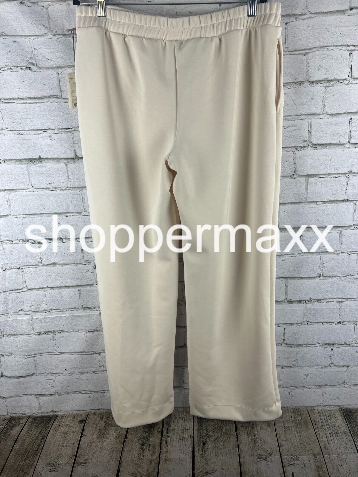 Women's High-Rise Full Jogger Knit Pants - A New Day, Color- Cream, Size- Large
